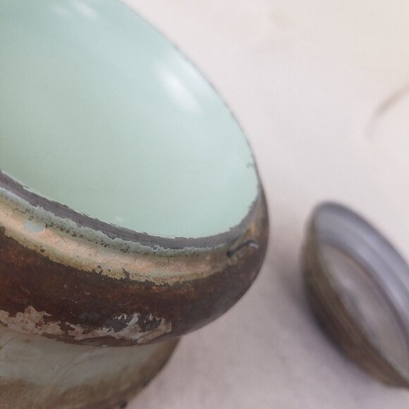 Antique Pre Reuge Music Box Musical‎ Powder Puff Metal Case with Porcelain Inlay - Picture 11 of 16